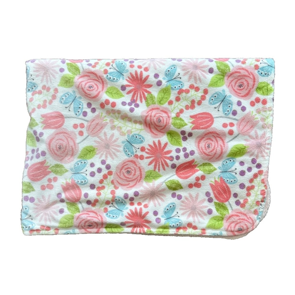 Parents Choice Baby Blanket Floral Butterfly Flower Pink White Green Blue FLAW
